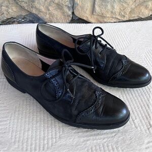 Vintage Salvatore Ferragamo Black Suede Leather Lace Up Wingtip Oxford Shoes
